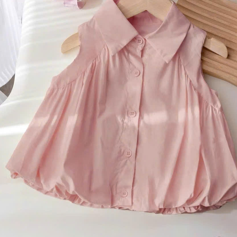 Áo Bé Gái Dáng Bí Xinh Xắn Áo Sơ Mi Không Tay Cho Bé Cổ Bẻ Nhẹ Nhàng mẹ và bé diện đồ đôi