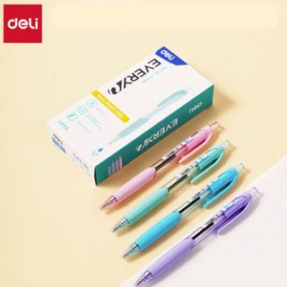 LEAFBOOK Bút Bi Dầu Deli Q41 Mực Xanh 0.7mm – Thân Màu Pastel, Đệm Cao Su Cầm Êm Tay