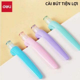 LEAFBOOK Bút Bi Dầu Deli Q41 Mực Xanh 0.7mm – Thân Màu Pastel, Đệm Cao Su Cầm Êm Tay