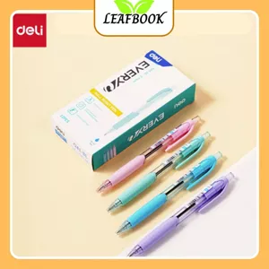 LEAFBOOK Bút Bi Dầu Deli Q41 Mực Xanh 0.7mm – Thân Màu Pastel, Đệm Cao Su Cầm Êm Tay