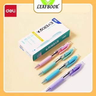LEAFBOOK Bút Bi Dầu Deli Q41 Mực Xanh 0.7mm – Thân Màu Pastel, Đệm Cao Su Cầm Êm Tay