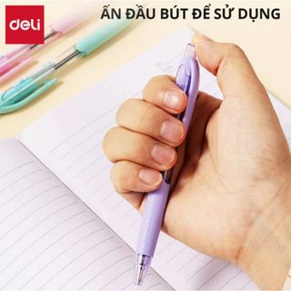 LEAFBOOK Bút Bi Dầu Deli Q41 Mực Xanh 0.7mm – Thân Màu Pastel, Đệm Cao Su Cầm Êm Tay