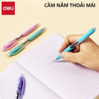 LEAFBOOK Bút Bi Dầu Deli Q41 Mực Xanh 0.7mm – Thân Màu Pastel, Đệm Cao Su Cầm Êm Tay