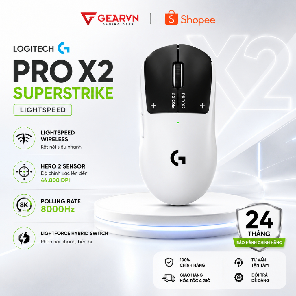 Chuột gaming cao cấp không dây Logitech Pro X2 Superstrike Lightspeed  Bảo hành 24 tháng chính hãng