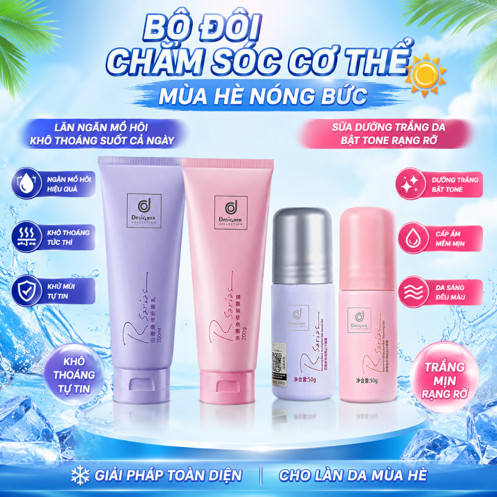 【Mua 1 tặng 1】 【Bộ sản phẩm mùa hè】 Gel chống mồ hôi và khử mùi + Kem dưỡng thể làm trắng, dưỡng ẩm và làm sáng da