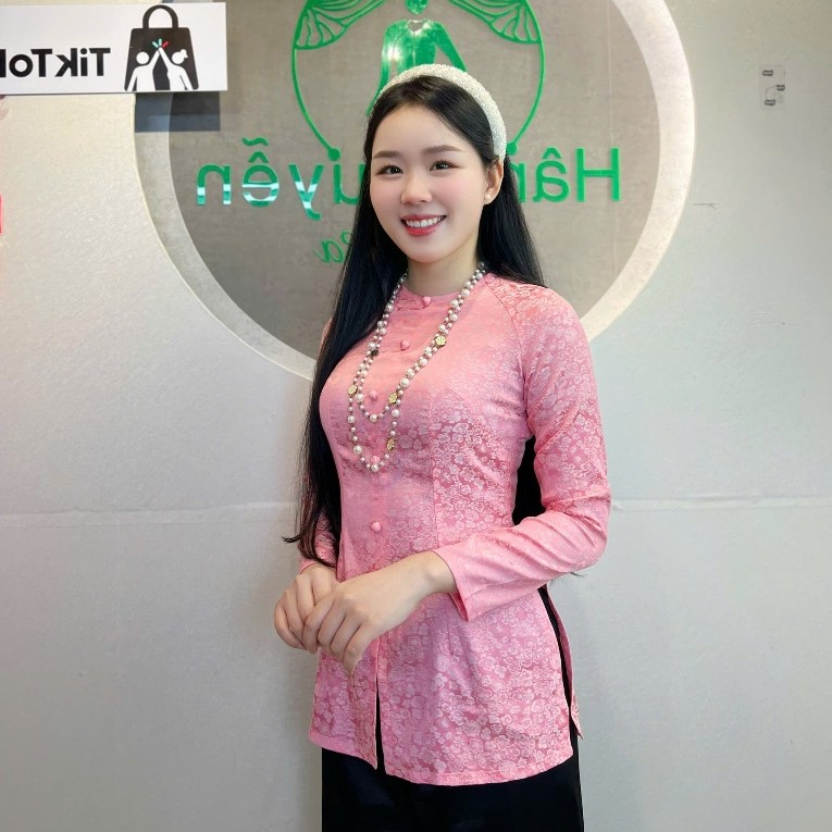 Hân Nguyễn Áo Bà Ba - B.A150 - Áo Bà Ba Gấm Tơ Hoa BaBi Cổ Tròn Nút Nụ Tay Dài Dây Kéo