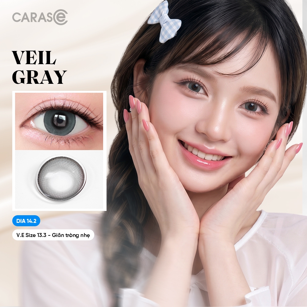 [1 chiếc] Kính áp tròng khoá ẩm 8H 3 Tháng Màu Xám Lạnh Tự Nhiên CARASE, Lens cận VEIL GRAY
