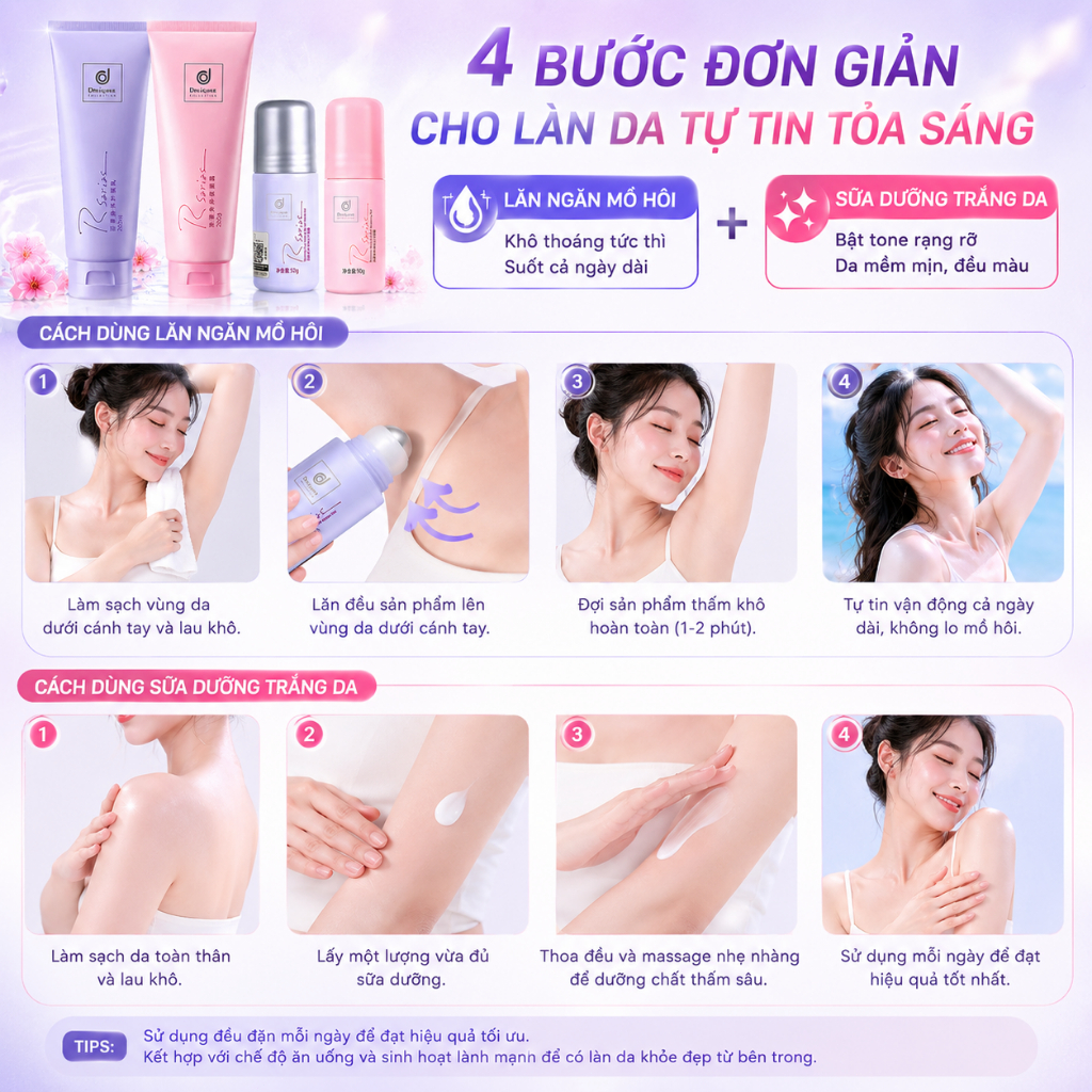 【Mua 1 tặng 1】 【Bộ sản phẩm mùa hè】 Gel chống mồ hôi và khử mùi + Kem dưỡng thể làm trắng, dưỡng ẩm và làm sáng da
