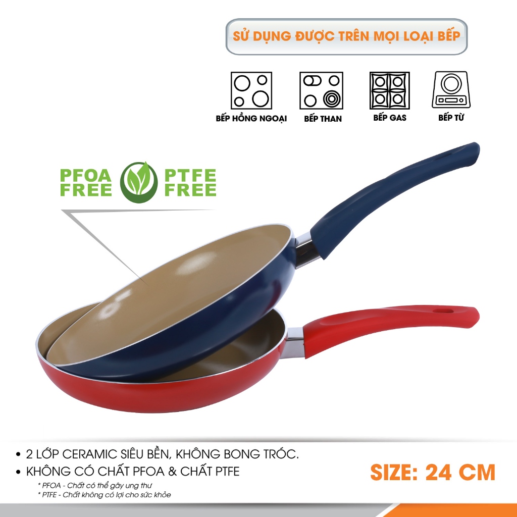 Chảo Comet Chống Dính Đáy Từ 24cm Cao Cấp Lớp Đá Ceramic Phủ Nano Nhôm Dày Dẫn Nhiệt Nhanh