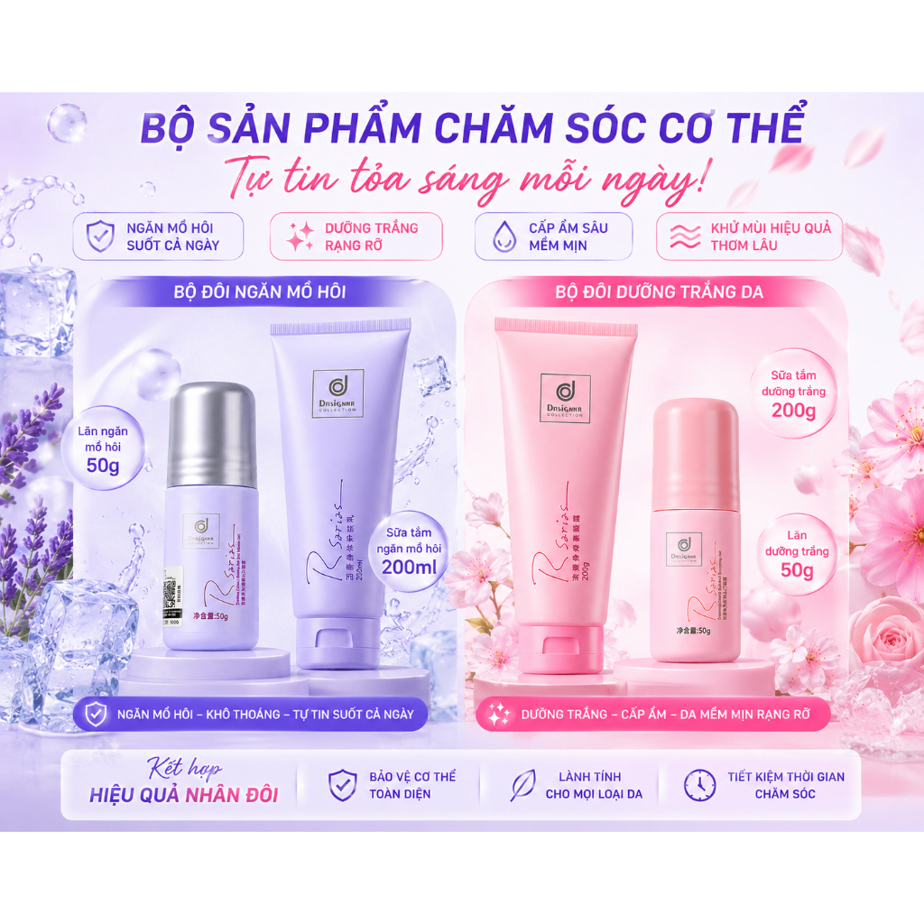 【Mua 1 tặng 1】 【Bộ sản phẩm mùa hè】 Gel chống mồ hôi và khử mùi + Kem dưỡng thể làm trắng, dưỡng ẩm và làm sáng da