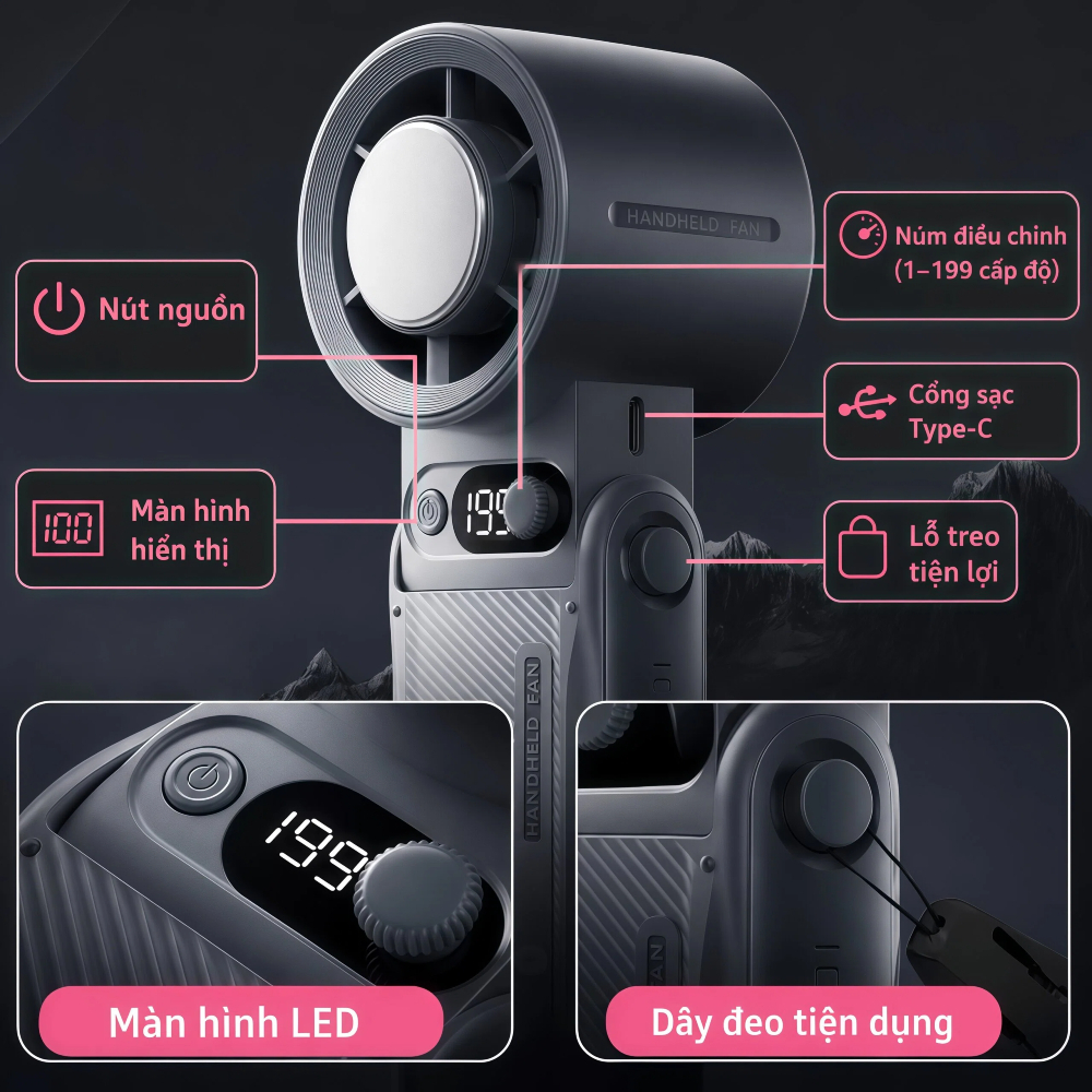 Quạt cầm tay băng lạnh có Sò lạnh quạt Turbo 199 tốc độ gió 8000mah có thể sạc lại không ồn làm mát