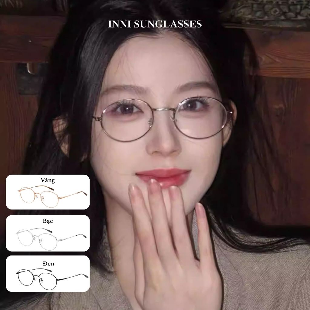 Kính Cận Thời Trang INNI Form Oval Kim Loại Vàng, Chống Ánh Sáng Xanh, Thanh Lịch Cao Cấp 8045