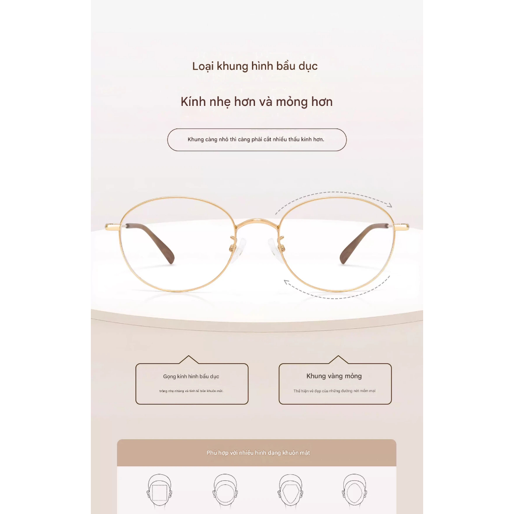 Kính Cận Thời Trang INNI Form Oval Kim Loại Vàng, Chống Ánh Sáng Xanh, Thanh Lịch Cao Cấp 8045