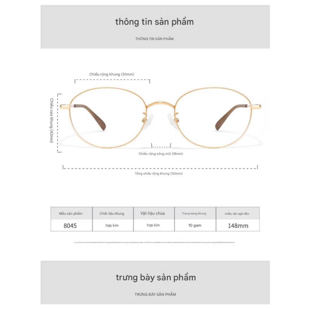 Kính Cận Thời Trang INNI Form Oval Kim Loại Vàng, Chống Ánh Sáng Xanh, Thanh Lịch Cao Cấp 8045