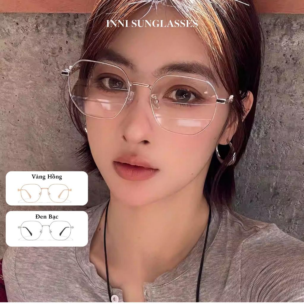 Kính Cận Thời Trang INNI Gọng Kim Loại Form Đa Giác, Phong Cách Hàn Quốc, Chống Ánh Sáng Xanh 8046