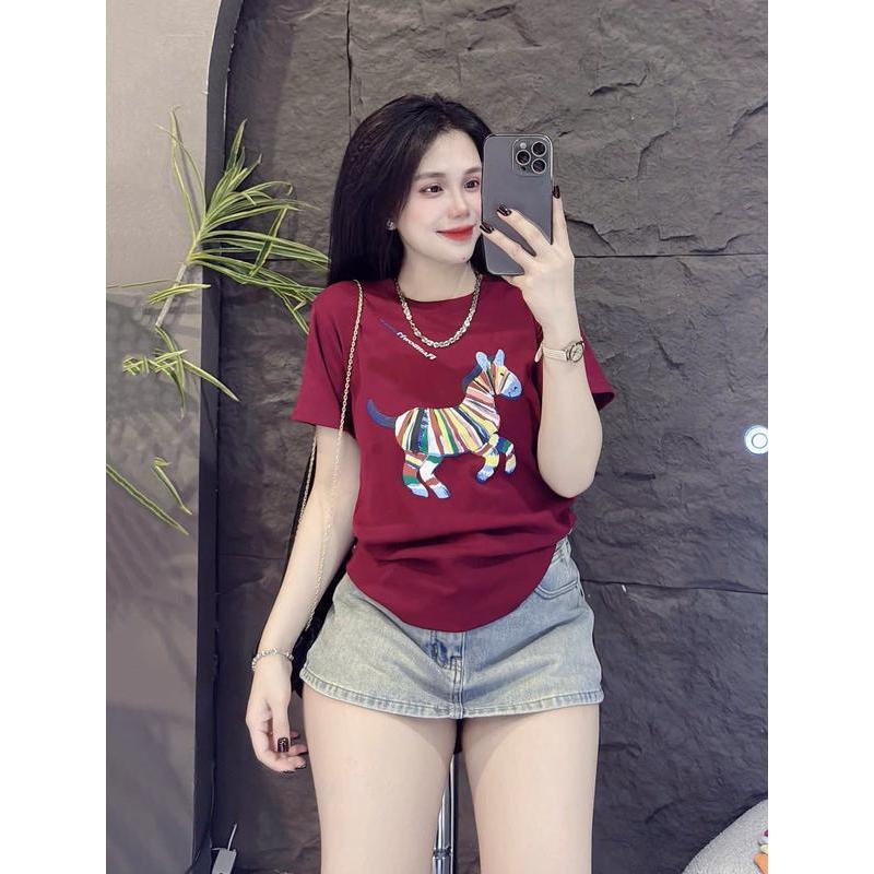Áo Thun Dáng Vừa Nữ NGỰA MÀU BAGIC Vải Cotton Mềm Mịn Mát Co Dãn 4 Chiều Form 40~60kg