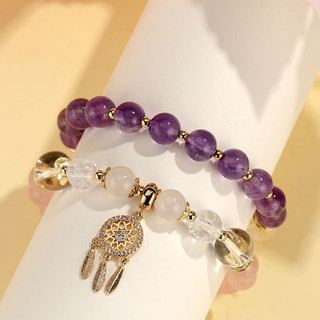 Vòng Tay Phong Thủy Đá Thạch Anh Tím Tự Nhiên Lắc Tay Dreamcatcher May Mắn Chiêu Tài Lộc Cho Nữ