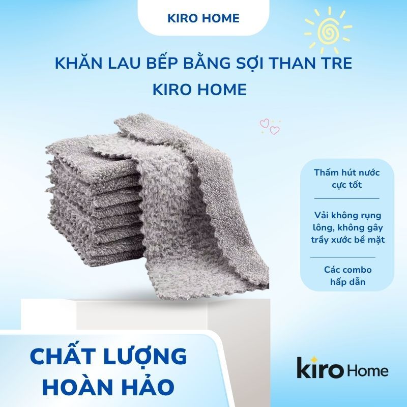 Combo 50 Khăn Lau Chén Bát Sợi Than Tre Kháng Khuẩn, Giẻ Lau Bếp Đa Năng 2 Mặt Siêu Thấm Hút 20x20cm