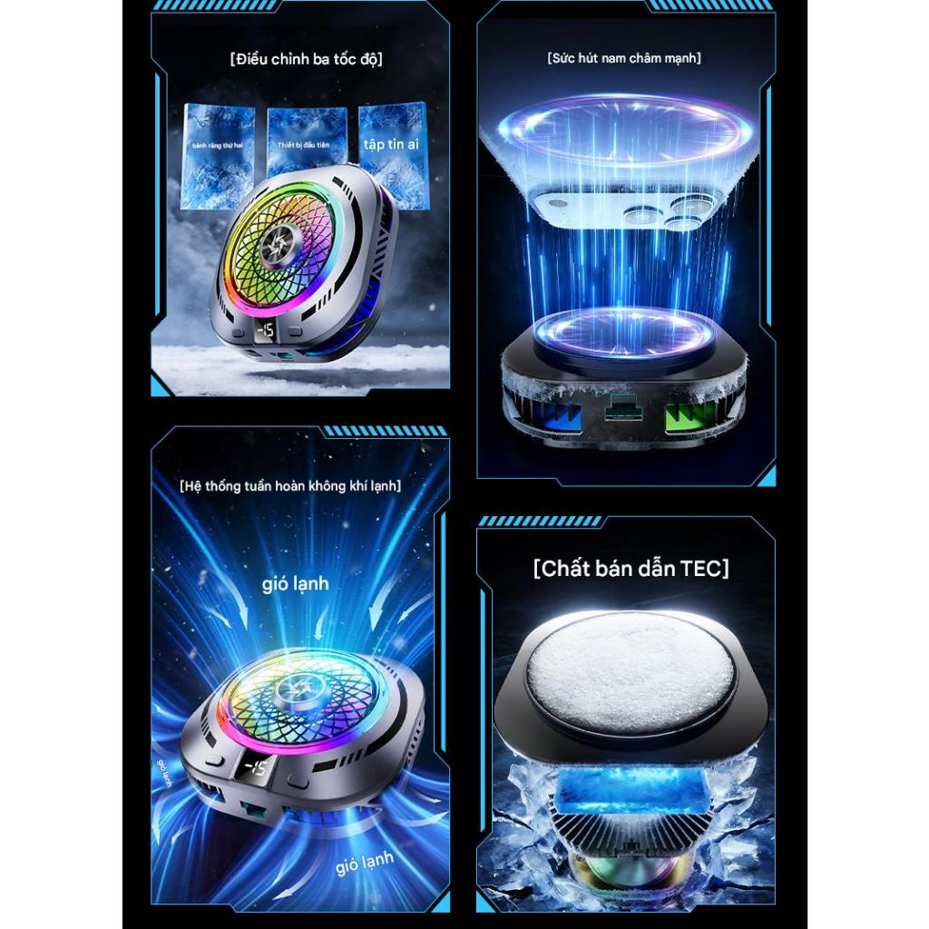 Quạt Tản Nhiệt Điện Thoại Sò Lạnh SL-79 15W Chip AI Thông Minh Điều Chỉnh 3 Chế Độ Làm Lạnh Cho iPhone Android Gaming