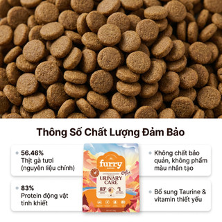 Thức Ăn Cho Mèo Furry Wonder Urinary Care 300g/1.5kg, Hạt Cho Mèo Hỗ Trợ Tiết Niệu, Gà Thật #1, 83% Đạm Động Vật