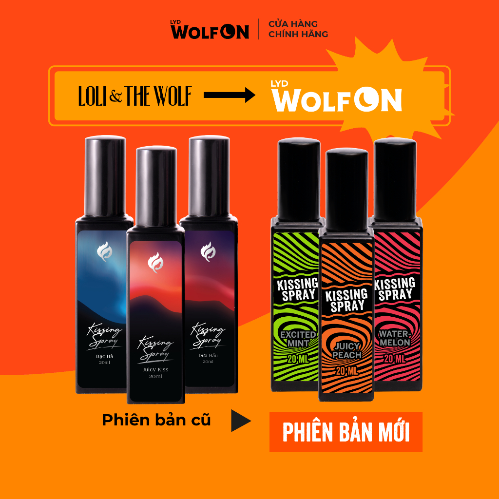 Combo Kissing Spray Vị Dưa Hấu, Đào, Bạc Hà LYD Wolf On, Xịt Thơm Miệng, Vị The Mát Tự Nhiên 20ml
