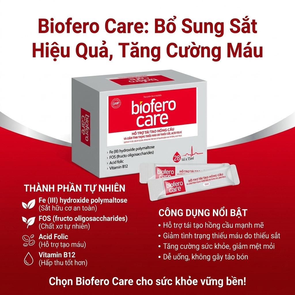 [ Mua 1 Tặng 1 ] Biofero Care - Sắt Bà Bầu Hỗ Trợ Tạo Hồng Cầu Hộp 28 Gói * 15 ML
