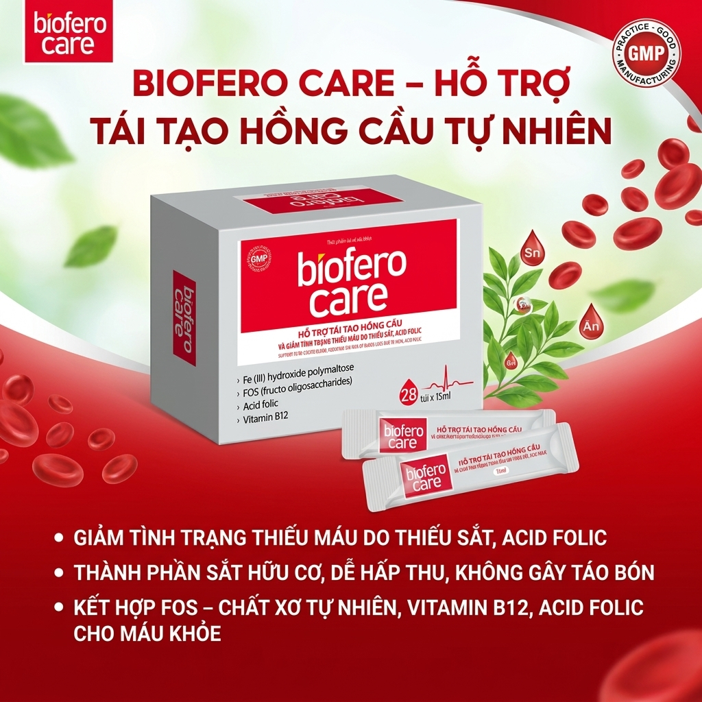[ Mua 1 Tặng 1 ] Biofero Care - Sắt Bà Bầu Hỗ Trợ Tạo Hồng Cầu Hộp 28 Gói * 15 ML