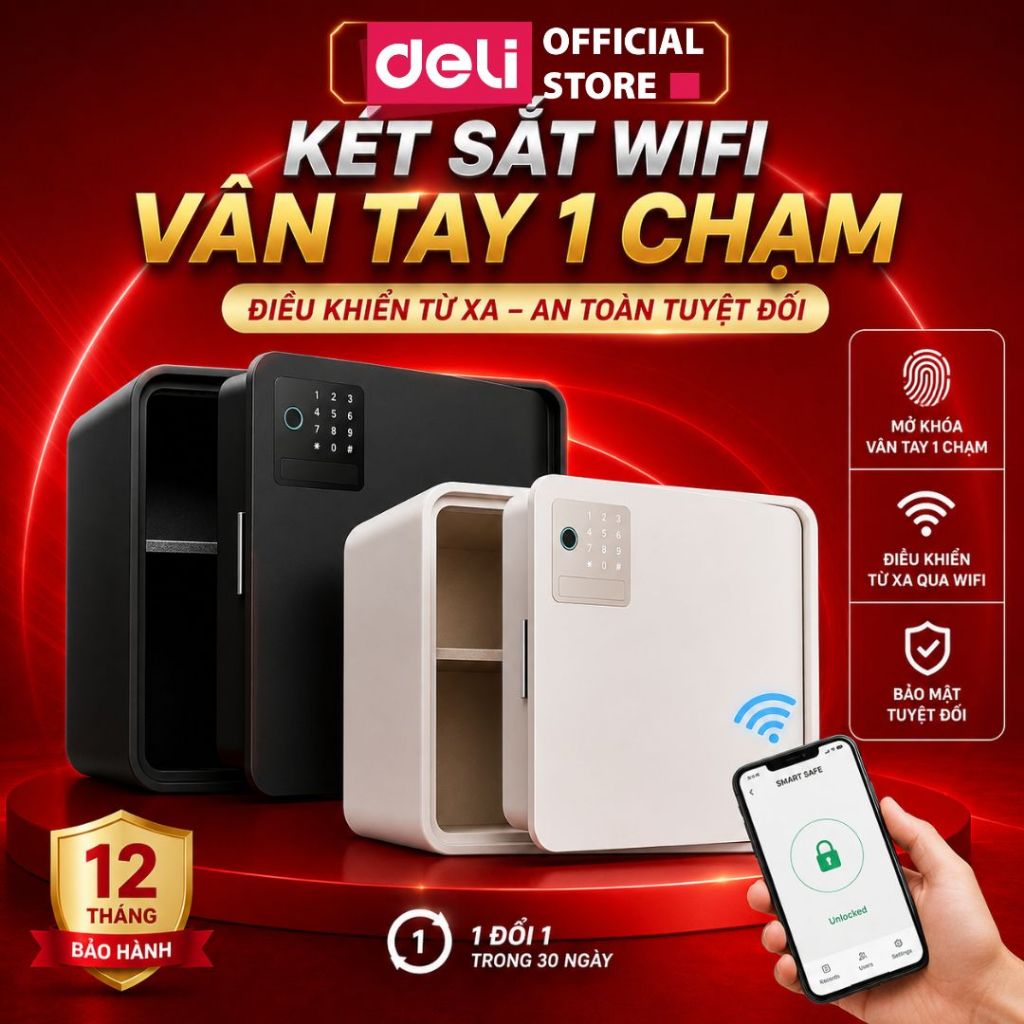 Két Sắt Wifi Thông Minh Deli, 4 Phương Thức Mở Khóa, Két Sắt Điện Tử An Toàn, Kết Nối Với Điện Thoại