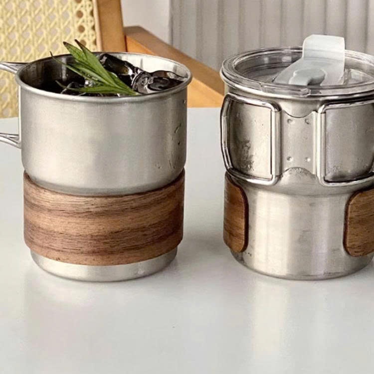 Ly cafe chuyên nghiệp Inox 304 quai gấp gon ốp gỗ chống trượt phong cách la tinh-Mẩu mới nhất