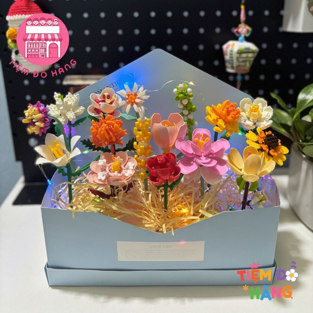 Set Đồ Chơi Lắp Ráp 16 Hộp Hoa Mini Trang Trí Đẹp