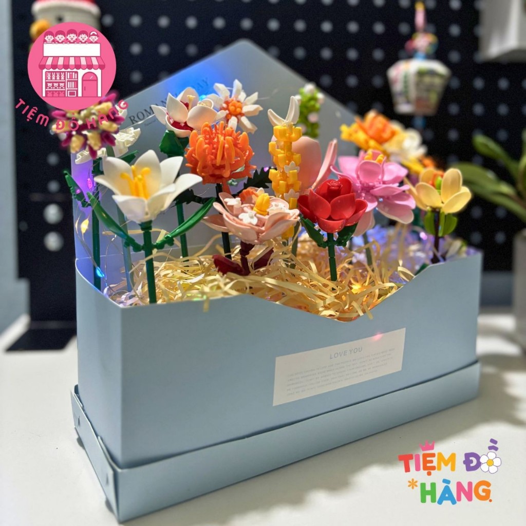 Set Đồ Chơi Lắp Ráp 16 Hộp Hoa Mini Trang Trí Đẹp