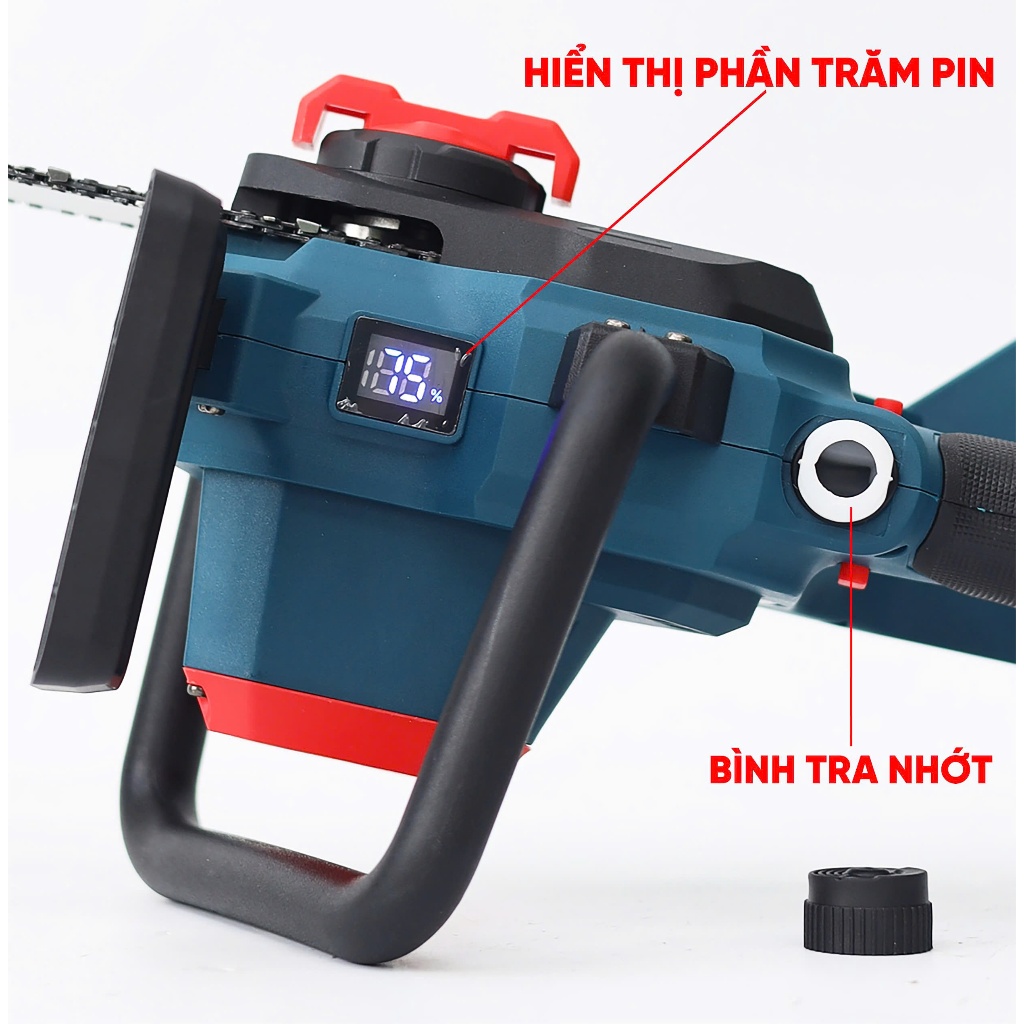 Máy Cưa Xích Pin BOSSUN BS-CS12BLC, Không Chổi Than, Chiều Dài Lam 26cm, Bình Tra Nhớt Tự Động Thép Cố Định – Phục Vụ