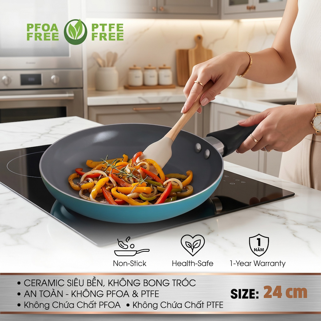 Chảo chống dính Ceramic 24 cm, CH10-24 Chảo Chống Dính Comet Nhôm Cao Cấp Ceramic Nano Dễ Vệ Sinh