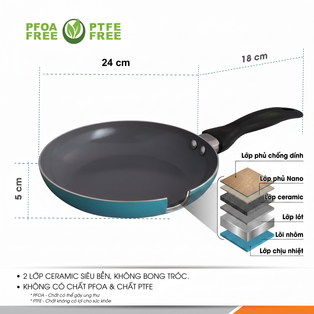 Chảo chống dính Ceramic 24 cm, CH10-24 Chảo Chống Dính Comet Nhôm Cao Cấp Ceramic Nano Dễ Vệ Sinh