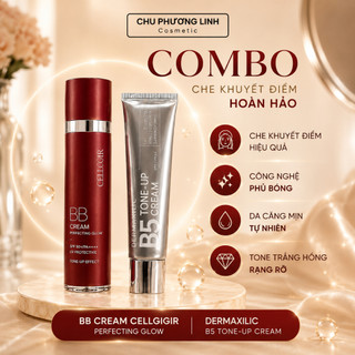 Combo Kem Nền BB Cream Cellgigir + Kem Dưỡng DERMAXILIC B5 CB0360 - Nâng tone, Dưỡng Trắng, Bảo Vệ Da Toàn Diện