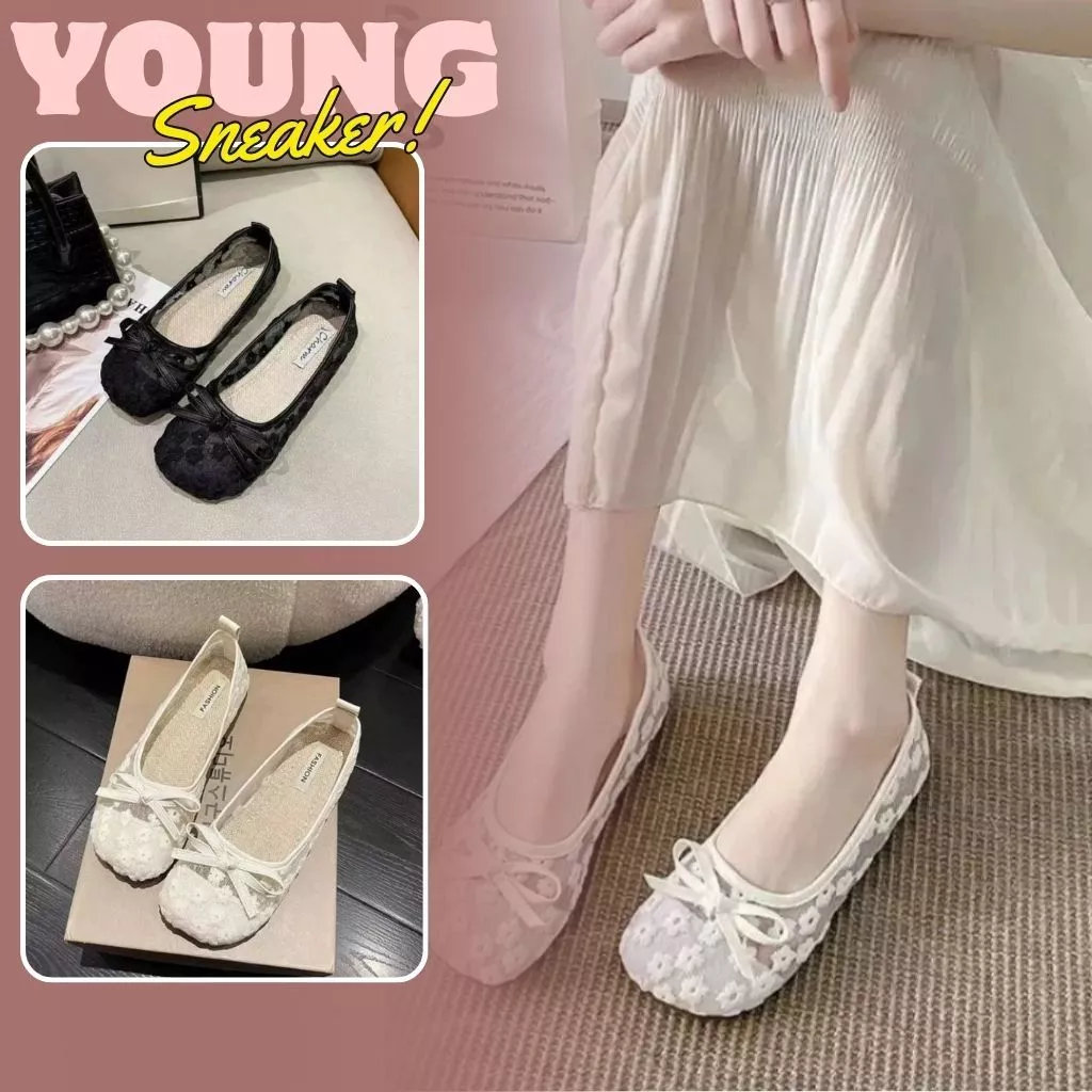 Giày Búp Bê Nữ, Giày Búp Bê Ren Lưới Đế Bệt N37 || Young Sneaker