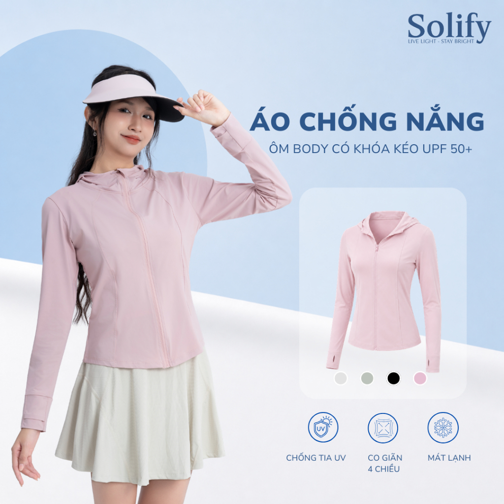 SOLIFY Áo Chống Nắng Slim Ôm Body UPF50+ Có Nón Khóa Kéo Mát Lạnh Thoáng Khí Thấm Hút Mồ Hôi