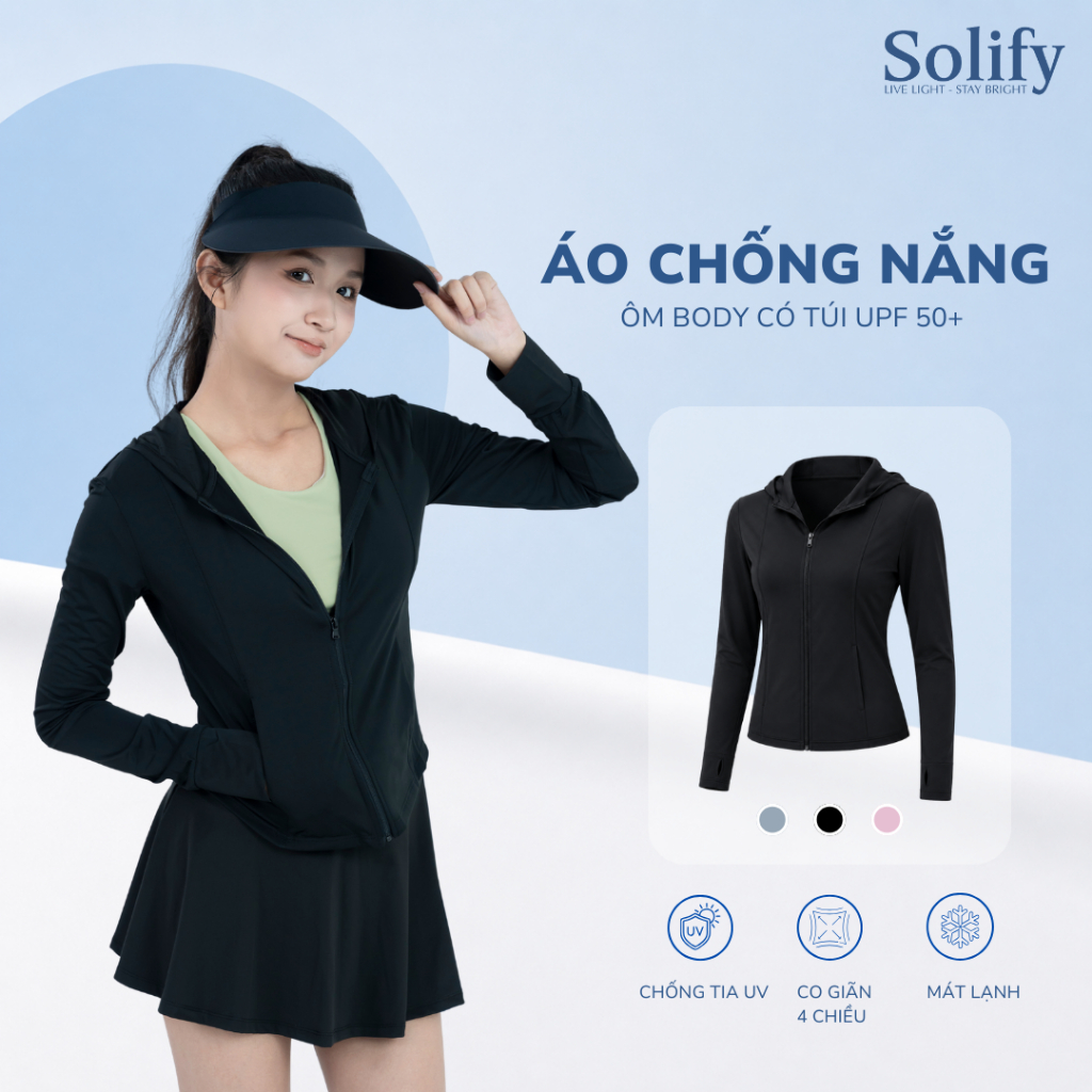 SOLIFY ÁO CHỐNG NẮNG NỮ SLIM CÓ TÚI CHỐNG TIA UV>99% Dáng ngắn ôm Body ...