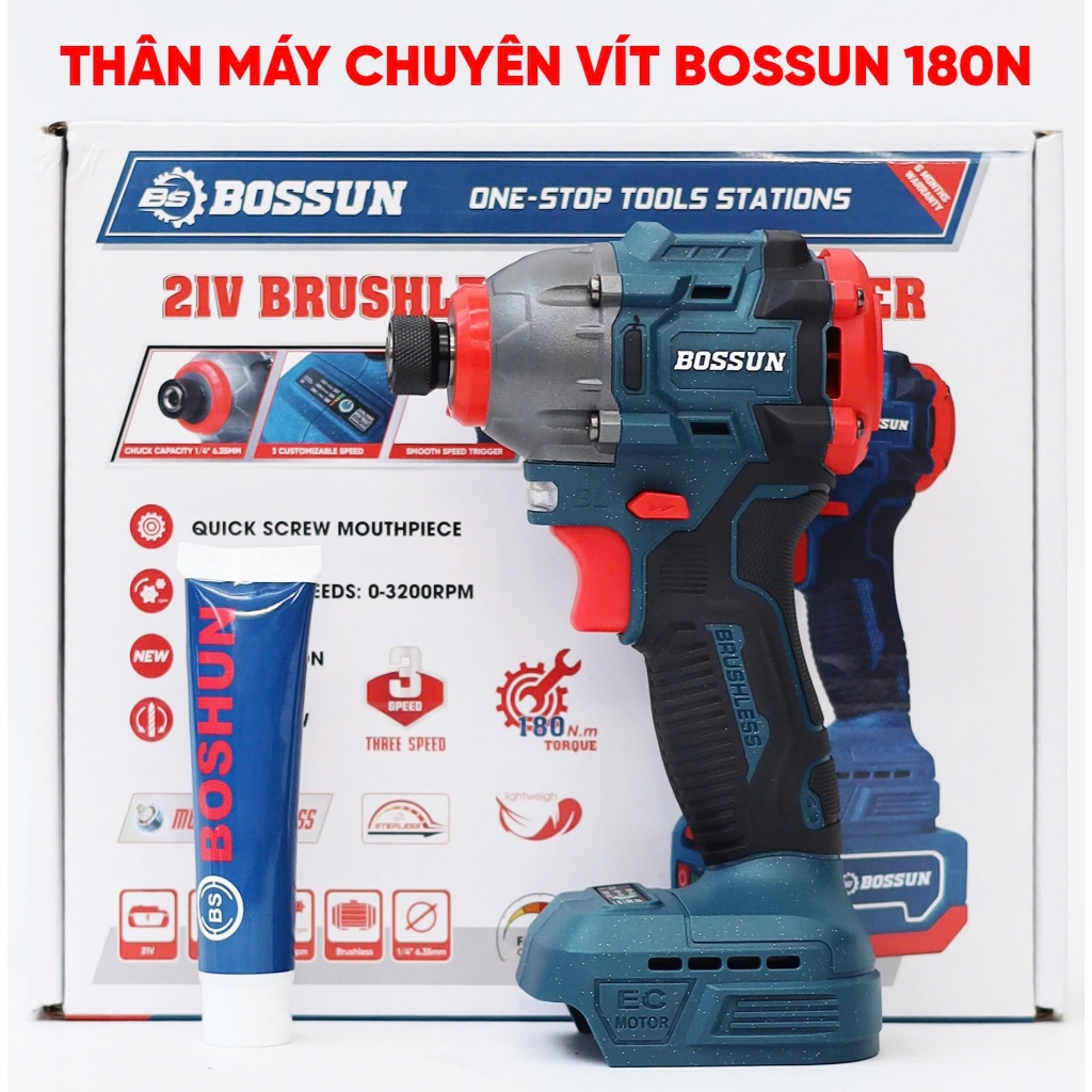 Máy Bắn Vít Pin BOSHUN BS-CV180NM 21V | Motor Không Chổi Than | Lực Siết 180Nm | 3 Tốc Độ, Autostop  Bắt Vít Gỗ, Vít Sắt