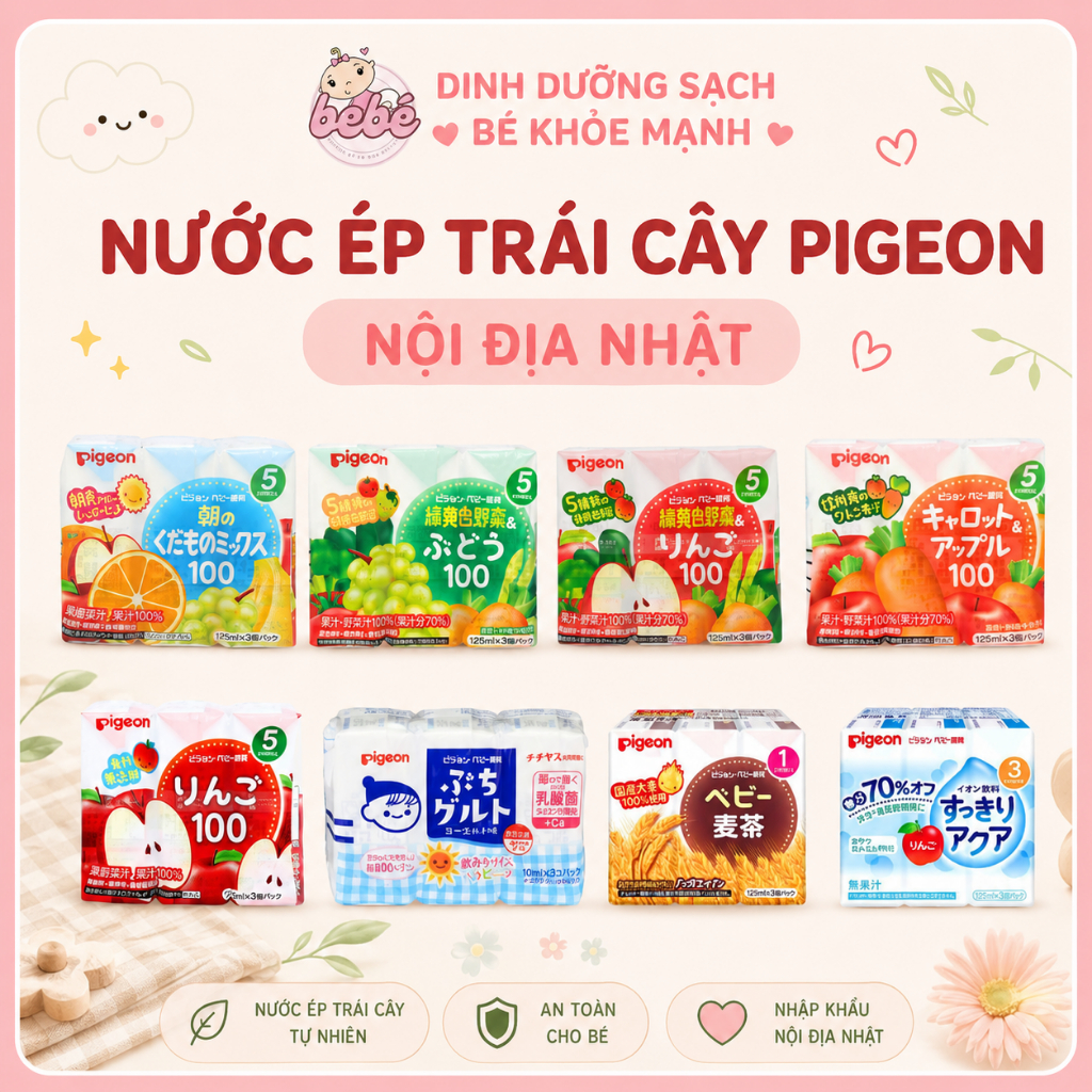 Nước trái cây cho bé Pigeon Nhật Bản, Nước ép hoa quả cho bé từ 5 tháng tuổi