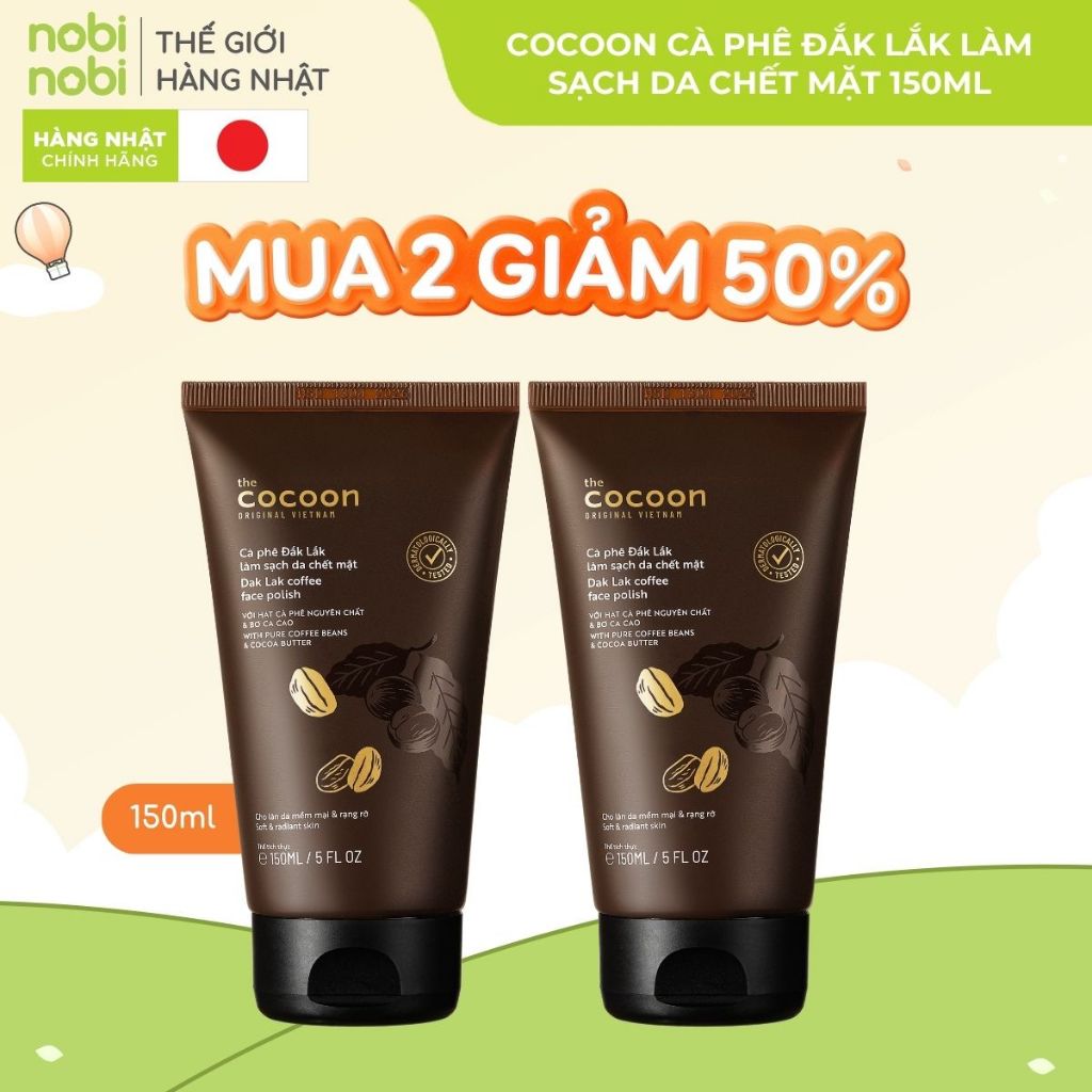 Tây tế bào chết COCOON Đắk Lắk làm sạch da  mặt và body 150ML/600ML