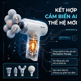 Máy đấm lưng cầm tay NEXPRO nhiều đầu massage, máy massage mini cổ vai gáy động cơ lực đấm sâu, pin khỏe - Bản cao cấp
