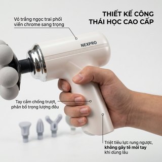 Máy đấm lưng cầm tay NEXPRO nhiều đầu massage, máy massage mini cổ vai gáy động cơ lực đấm sâu, pin khỏe - Bản cao cấp