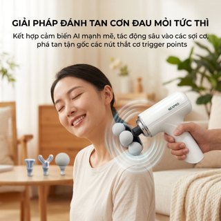 Máy đấm lưng cầm tay NEXPRO nhiều đầu massage, máy massage mini cổ vai gáy động cơ lực đấm sâu, pin khỏe - Bản cao cấp