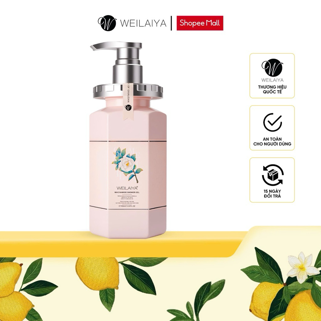 Sữa tắm trắng da, làm sạch da toàn thân Niacinamide Weilaiya thơm lâu phù hợp cho mọi loại da 450ml