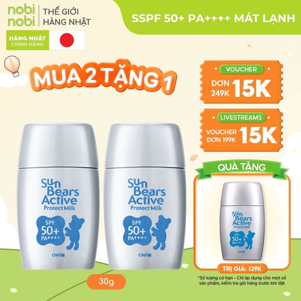 [MUA 2 TẶNG 1] Kem chống nắng Omi Sun Bears chống thấm nước, lâu trôi & mát lạnh  SPF 50+ PA++++ 30g (Hàng chính hãng)
