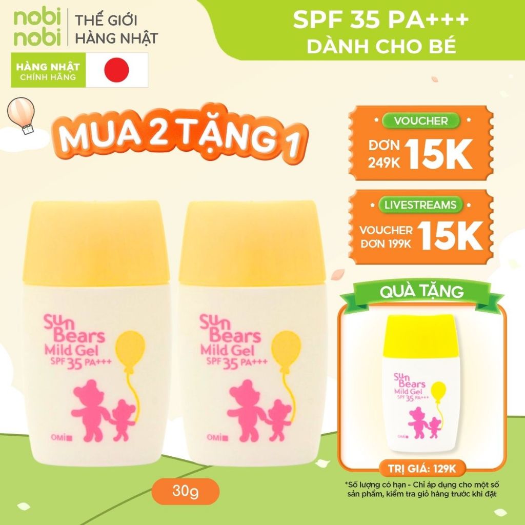 [MUA 2 TẶNG 1] Kem chống nắng Omi Sun Bears dịu nhẹ cho trẻ emSPF35 PA+++ 30g
