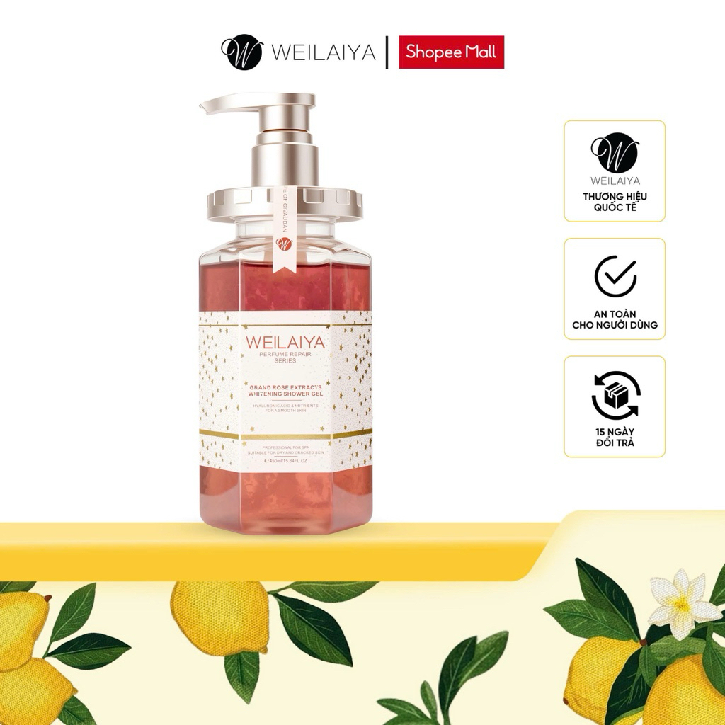 Sữa tắm trắng da cánh hoa hồng Damask Weilaiya Grand Rose Extracts Whitening Shower Gel 450ml