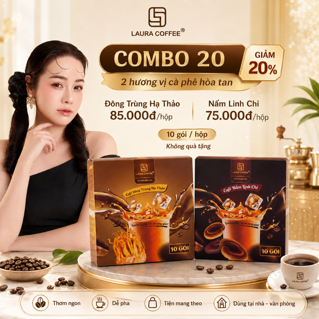 [GIÁ ƯU ĐÃI - KHÔNG QUÀ] Combo 20 Hộp Laura Coffee Nhật Kim Anh 200 Gói - Giảm 20% Không Quà, Cà Phê Hòa Tan Dễ Pha