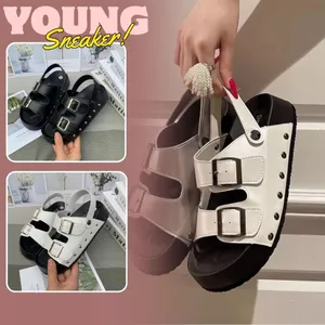 Sandal Nữ Quai Da, Dép Sandal Da Mềm Êm Chân Màu Đen Kem N52 || Young Sneaker
